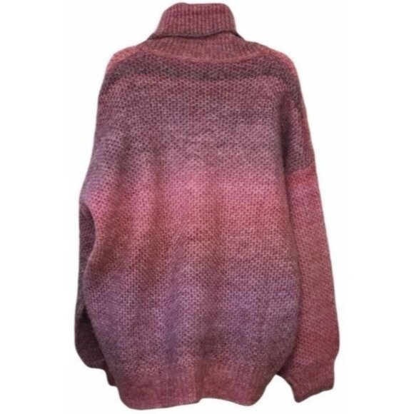 NEW ENTRO Ombre Turtleneck Sweater Sunset Stripe Drop Shoulders Pink Women's L - Picture 4 of 10
